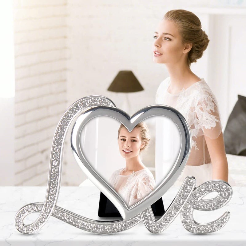 LASODY Elegant Silver Plated Heart Shaped Photo Frame Holds a 3" x 3" Photo,Anniversary Wedding Gifts Valentine's Day Gifts - Image 4